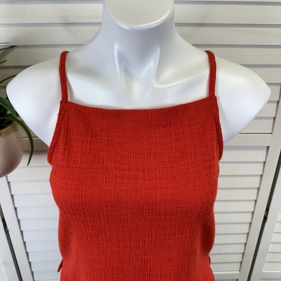 Madewell Texture & Thread Red-Orange Apron Tank Top Square Neck Spaghetti Size S - Picture 3 of 10